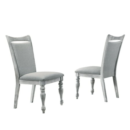 Roundhill Furniture Salines Upholstered Turned Leg Dining Chairs  Set of 2  Rustic White
