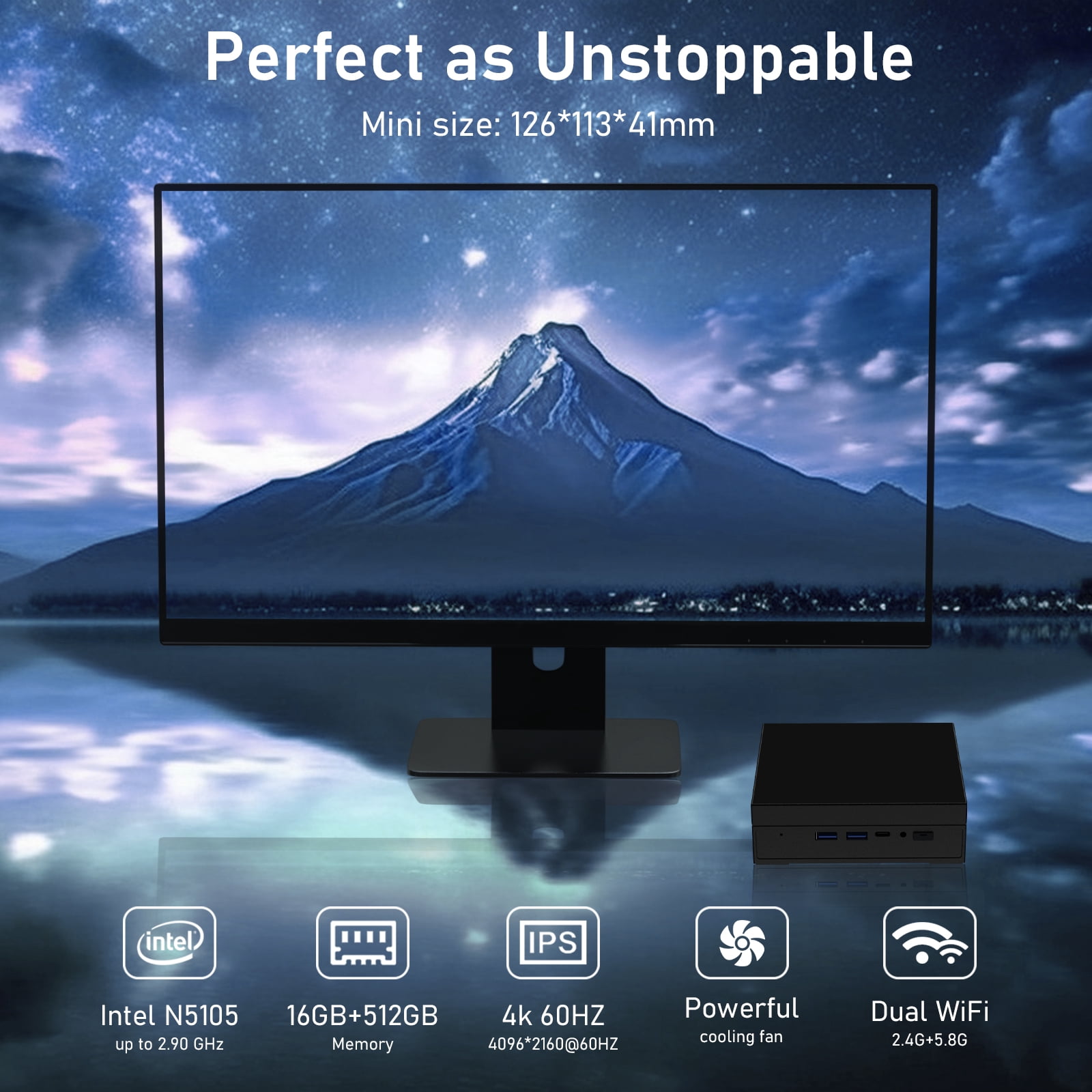 Auusda GX55 Mini PC Intel Celeron N5105 (4M Cache, up to 2.90 GHz) 16GB / 512GB Windows 11 Pro Desktop, HDMI/DP/Type-C(4K60Hz)Outputs