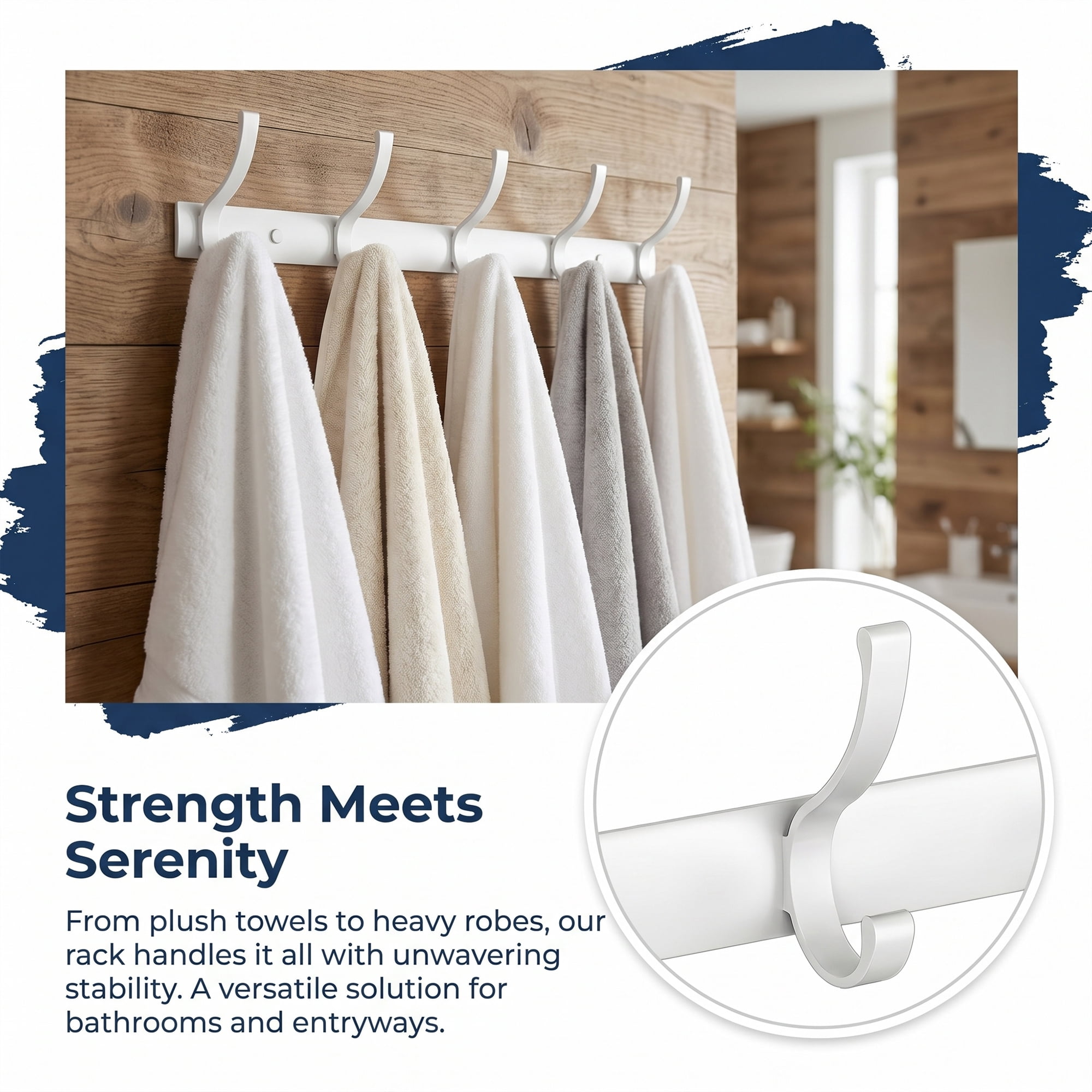 Unique Bargains Coat Rack Wall Mount,Hat Rack for Entryway and Bedroom White 5 Hooks