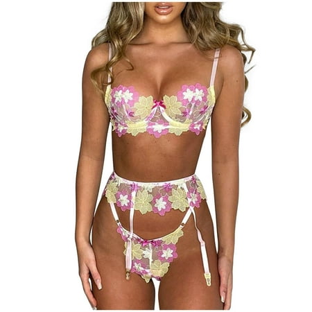 

Intimates Steel Ring Bra Embroidery Underwear G-String Women Lingerie Garter Belt Thong Polyester no underwire sports bra White