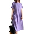 thumbnail image 2 of ZenCart Women's Loose Cotton Dress Summer Casual Plus Size Midi Dress Crew Neck Short Sleeve Pleated Swing Dress with Pockets, 2 of 8