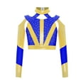 thumbnail image 3 of YiZYiF Girls Acrobatics Dance Tops Long Sleeve Rhinestone Shiny Color Block Cross Back Cutout for Gymnastics Sport Wear Blue 10, 3 of 5
