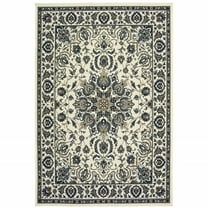 HomeRoots 4' x 6' Ivory and Blue Oriental Stain Resistant Indoor Outdoor Area Rug