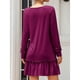 thumbnail image 4 of Vestido con cuello en V Color puro Manga larga Volantes Suelto Vestido casual de mujer para vacaciones Club Fecha Trabajo Vacaciones Rosa Rojo M, 4 of 6