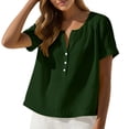 thumbnail image 3 of Pounoo Women's Linen Blouses Round Neck Short Sleeve Half Button Henley Tops Casual Lightweight Loose Fit Shirts Gift, 3 of 9
