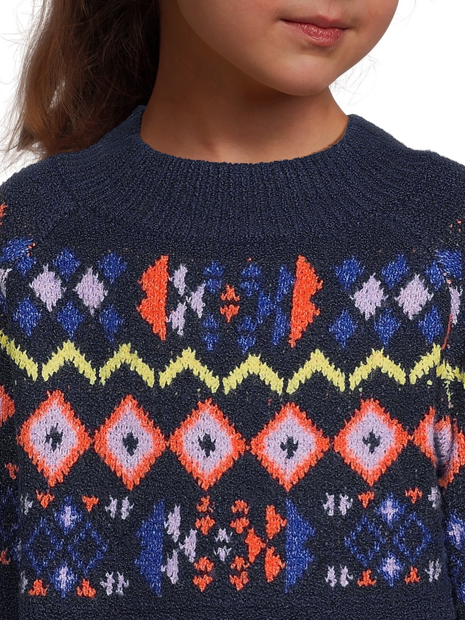 Nik and Leksi Girls Mock Neck Jacquard Pullover, Sizes 4-16