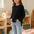 thumbnail image 2 of YUANxueke Girls Ribbed Knit Tunic Tops with Side Pockets Crewneck Long Sleeve Side Split Hem Casual Tops for 5-15 Years, 2 of 6