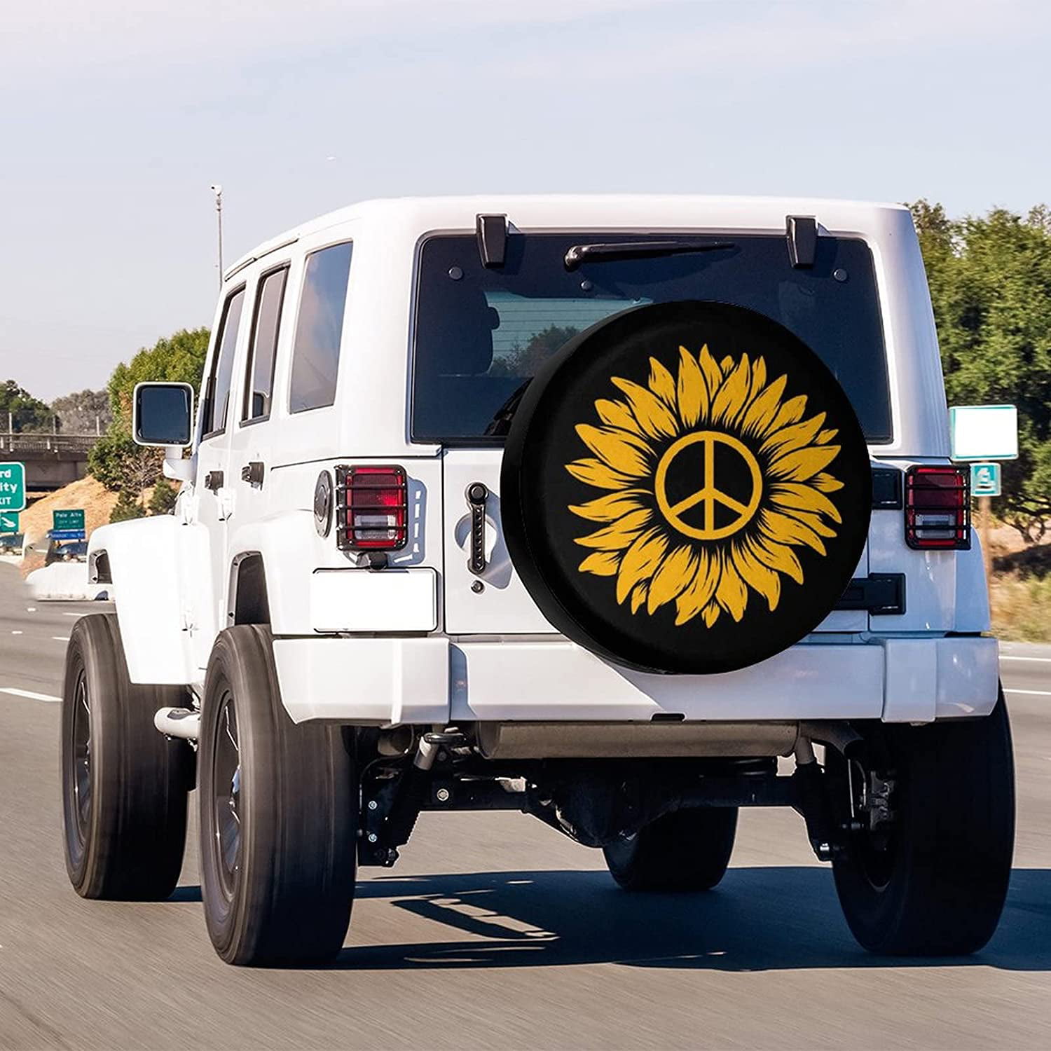 Peace Sunflower Spare Tire Cover for Jeep RV Trailer SUV Truck and Many  Vehicle Wheel Covers Sun Protector Waterproof (15 Inch for Diameter  27”-29”)