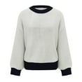 thumbnail image 4 of Lovskoo 2024 Sweaters for Women Trendy Casual Color Retro Knitting Long Sleeve Round Neck Sweater White, 4 of 8