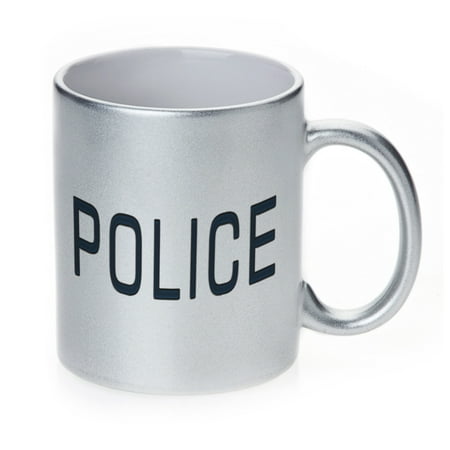 

KuzmarK Silver Sparkle Coffee Cup Mug 11 Ounce - Police