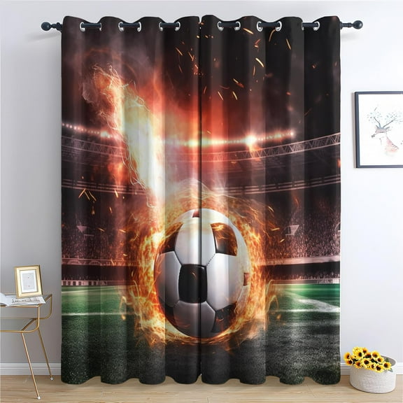 Soccer Blackout Curtains For Bedroom Living Room, Boys Curtains & Home Decor, Sports Window Curtains, Thermal Room Darkening Grommet Drapes 42"W x 84"L (Pack of 2)