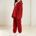 thumbnail image 5 of lcziwo Fluffy Pajama Set for Women Winter Warm Fleece Sleepwear Comfy Soft Coral Fuzzy Pjs 2 Piece Loungewear Plush Outfits Wine,XL, 5 of 8