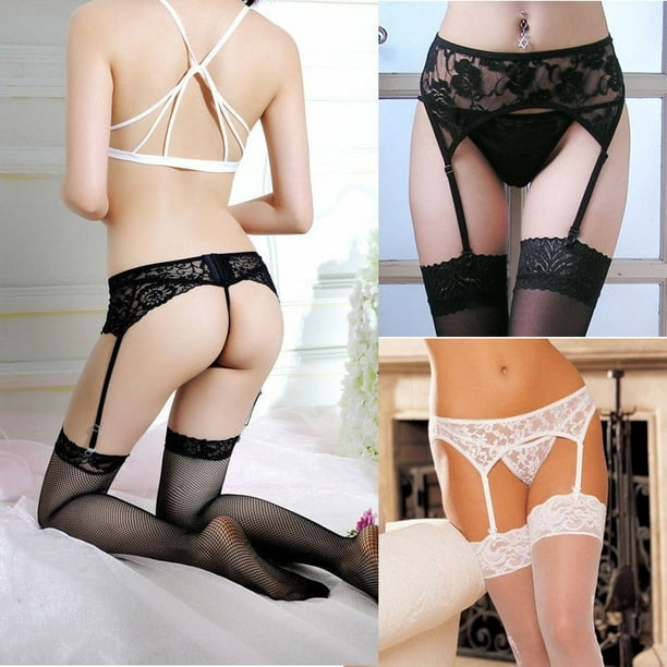 Women Lace Sexy-Lingerie Nightwear Underwear G-string +Thigh Highs  Stockings 