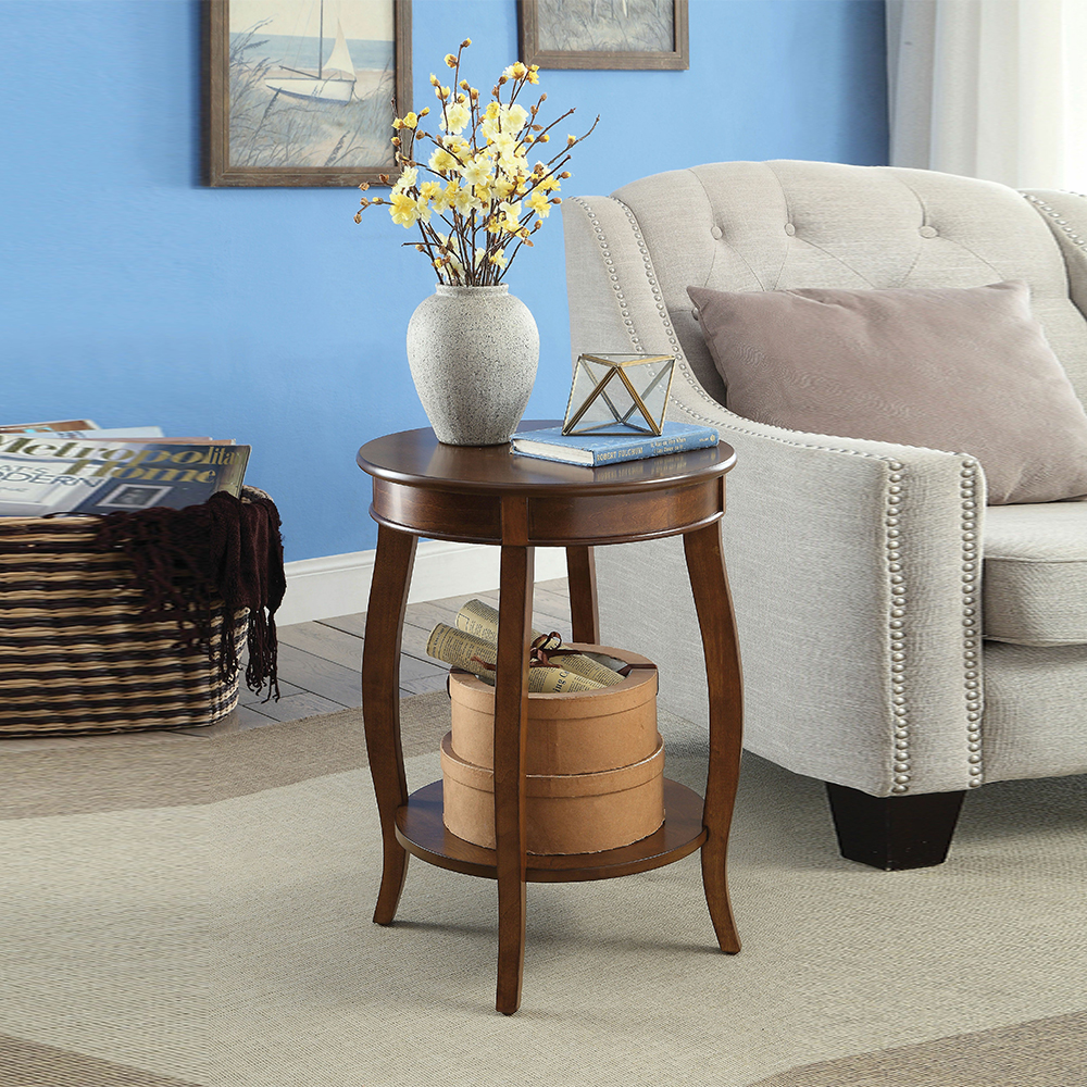 CUH Round End Tables Storage Shelf Portable Desk Nightstand Wood