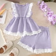 thumbnail image 2 of Xyant Toddler Baby Girl Summer Clothes Infant Sleeveless Tank Top Shirt Shorts Set Infant Striped Ruffles Outfits (Purple,18-24 Months), 2 of 5