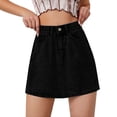 thumbnail image 2 of FRSASU Women's Summer Mini Denim Skort High Waisted A-Line Stretchy Jean Skirts Trendy Casual Denim Shorts with Pockets Black, 2 of 5