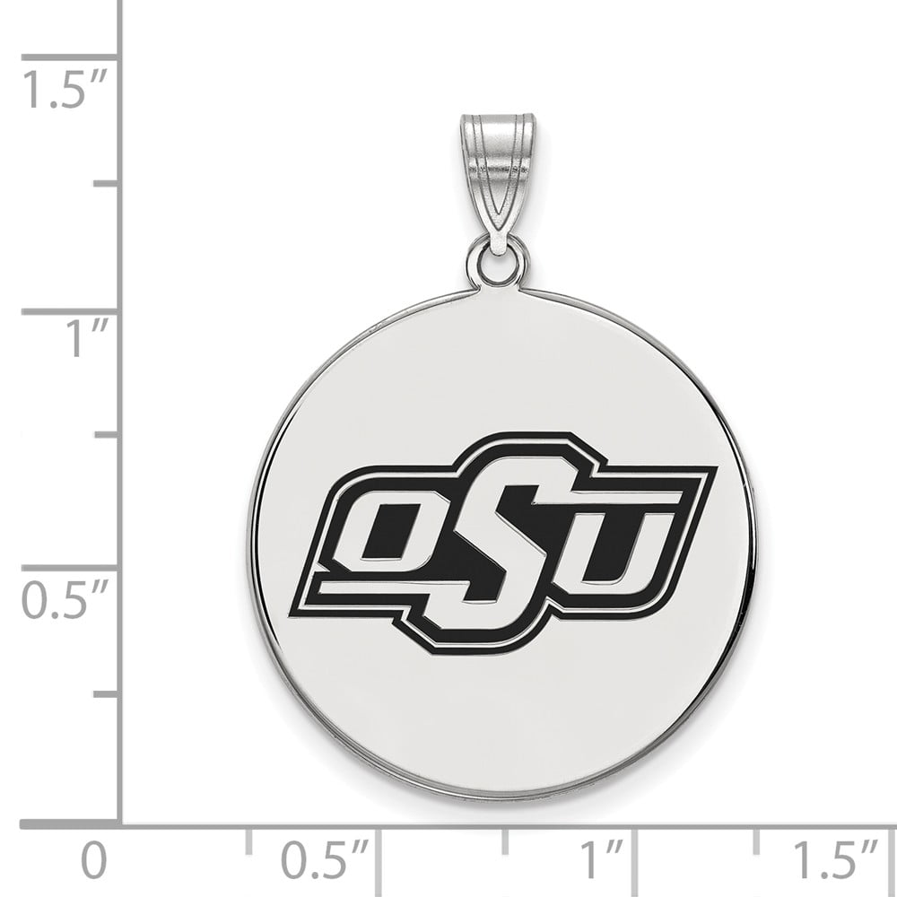 925 Sterling Silver Rhodium-plated Laser-cut University of Oklahoma XL Enameled Disc Pendant