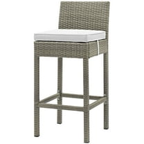 Modern Contemporary Urban Design Outdoor Patio Balcony Garden Furniture Bar Side Stool Chair, Rattan Wicker, White Light Gray