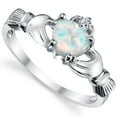 thumbnail image 2 of Metal Masters Womens Sterling Silver 925 Irish Claddagh Friendship Love Ring Simulated Opal Heart 7, 2 of 5