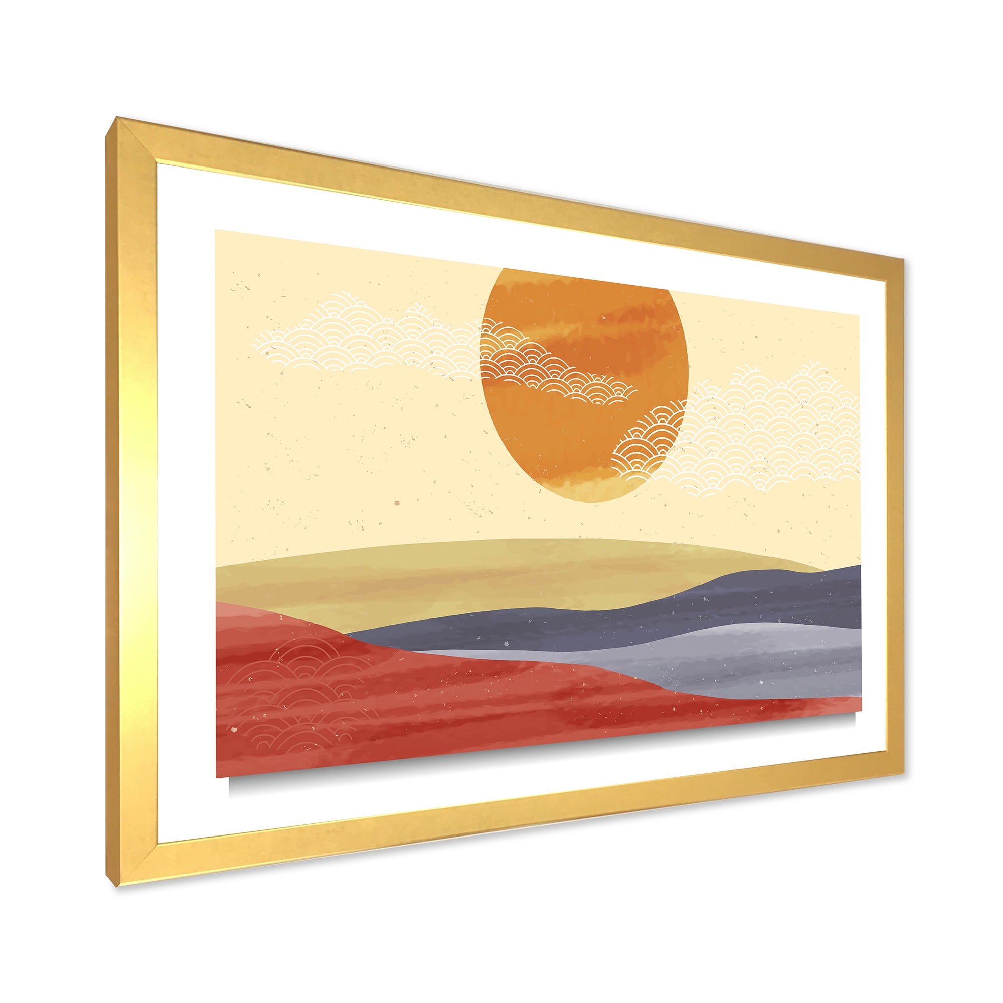Designart 'Abstract Minimalistis Landscape Mountain & Moon' Modern Framed Art Print