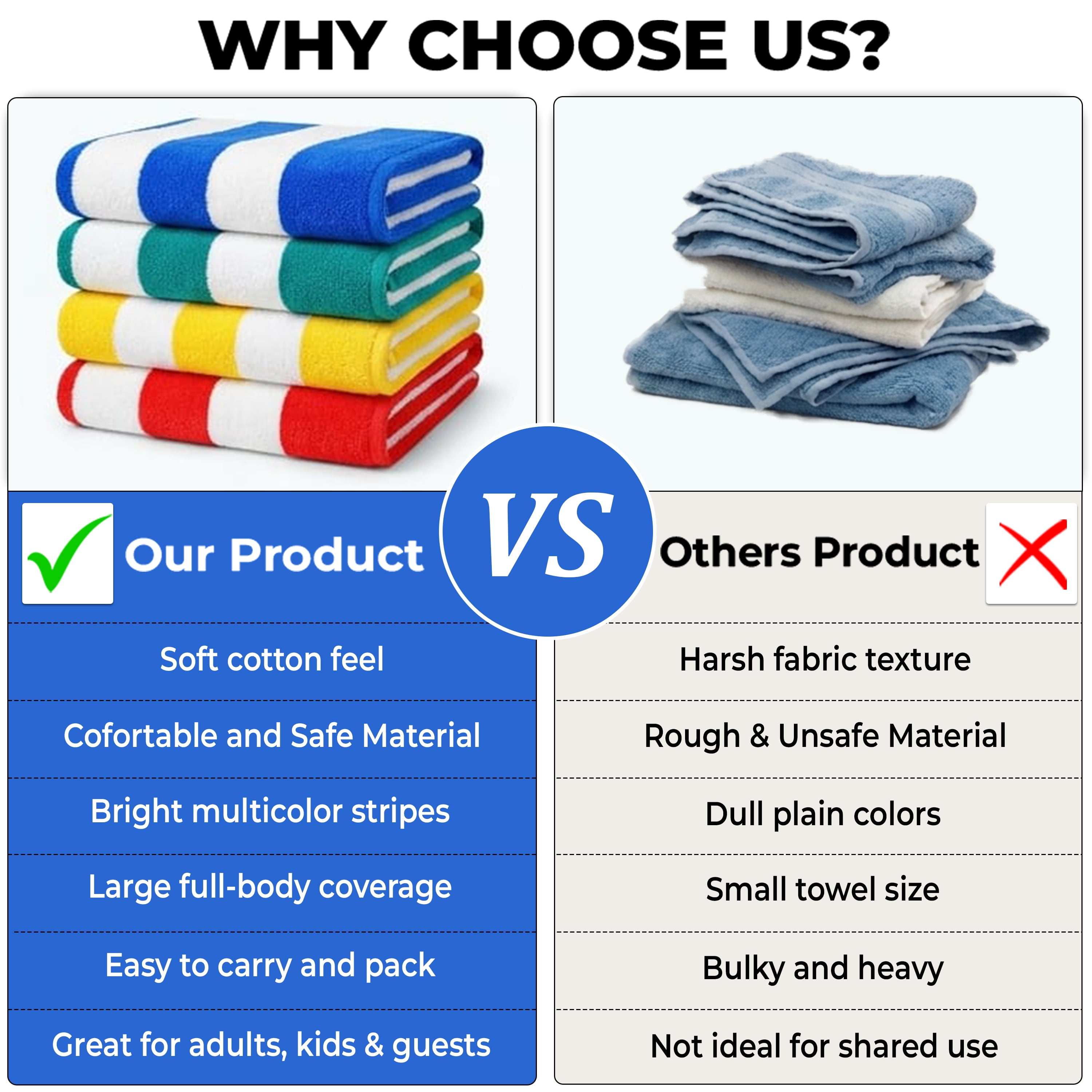 Beach Towels 4 Pack Cotton - Soft Absorbent Face Towels, Multicolor Wash Cloths for Beach & Pool by Springfield Linen