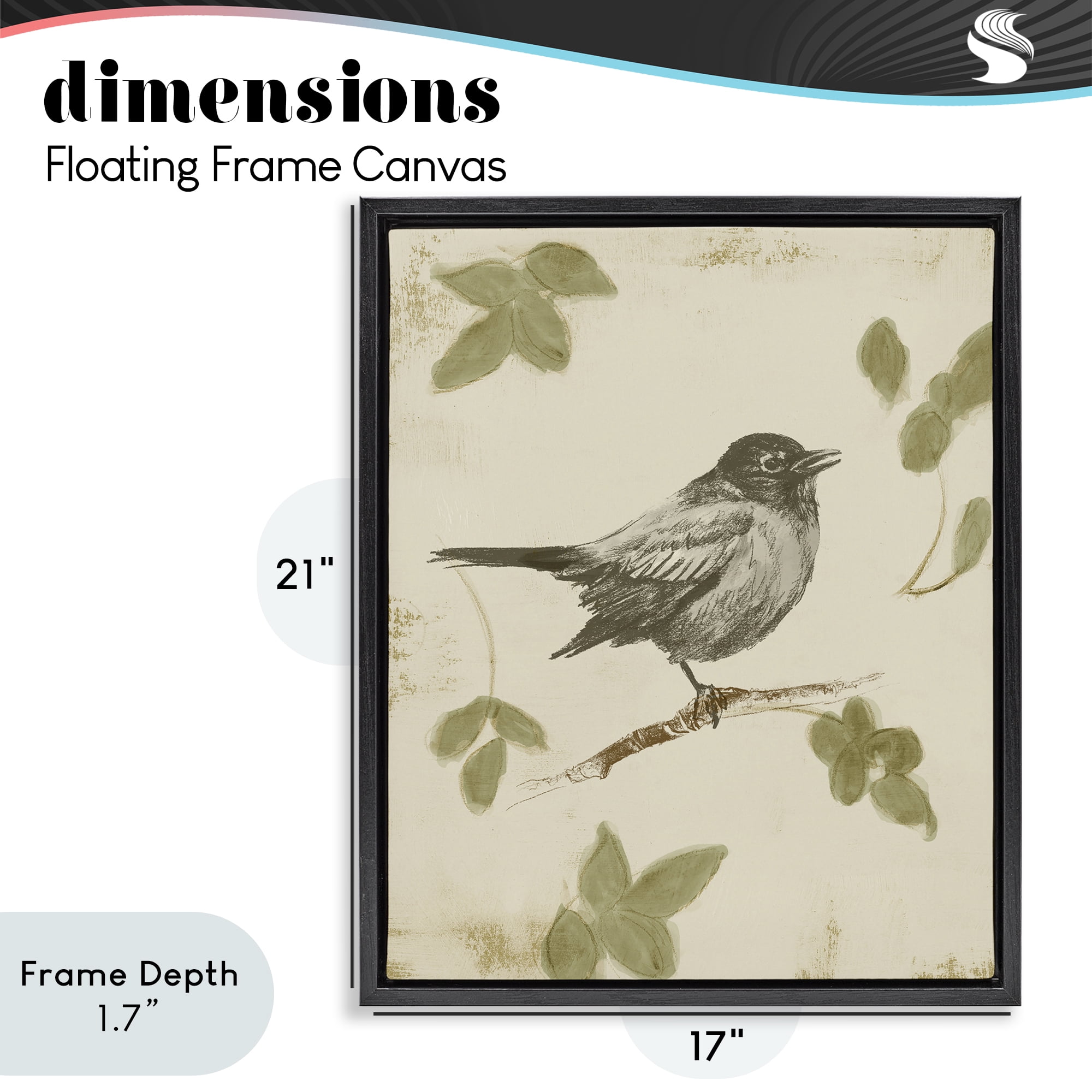 Stupell Industries Bird Scene over Neutral Black Framed Floater Canvas Wall Art, design by Lanie Loreth
