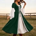 thumbnail image 6 of Women's Renaissance Medieval Dress Square Neck Flare Sleeve Maxi Gown Vintage Irish Peasant Dress Lace-up Waist Halloween Costume Cosplay Fair Festival Party Wear, 6 of 9
