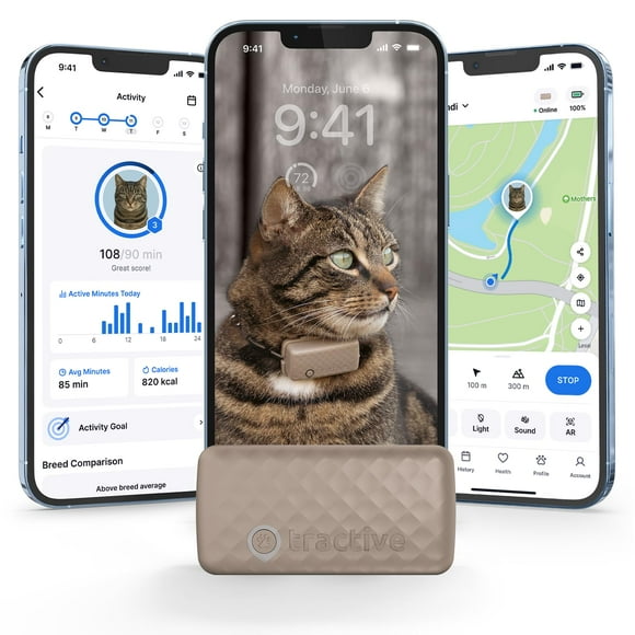 Localizador GPS para gatos Tractive, ubicación en tiempo real y bienestar, 5 días