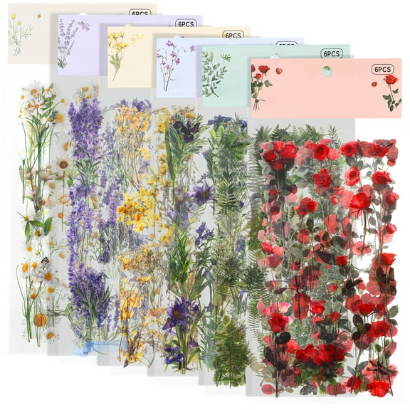 Pressed Natural Flower Stickers for Scrapbooking, Journaling, and Crafting, Transparent Vintage Floral Decals for Planners and Projects