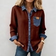 thumbnail image 2 of Womens Shirts Lapel Color Block Long Sleeve Button Down Blouse Stylish Dressy Casual Summer Shirts, 2 of 4
