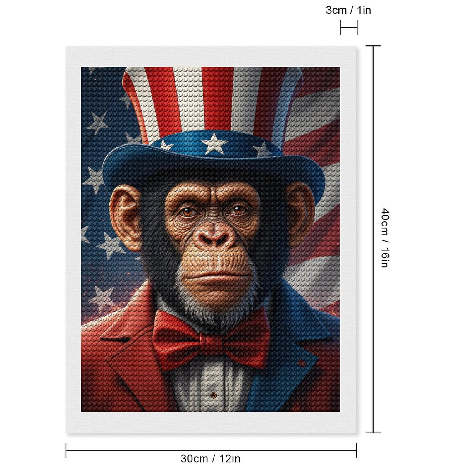 Diamond Art Kits for Adults, Chimp Patriotic Stars Stripes Hat 5D Diamond Painting Kits for Adults Beginners, DIY Full Drill Diamond Painting, Gem Art and Crafts 12x16