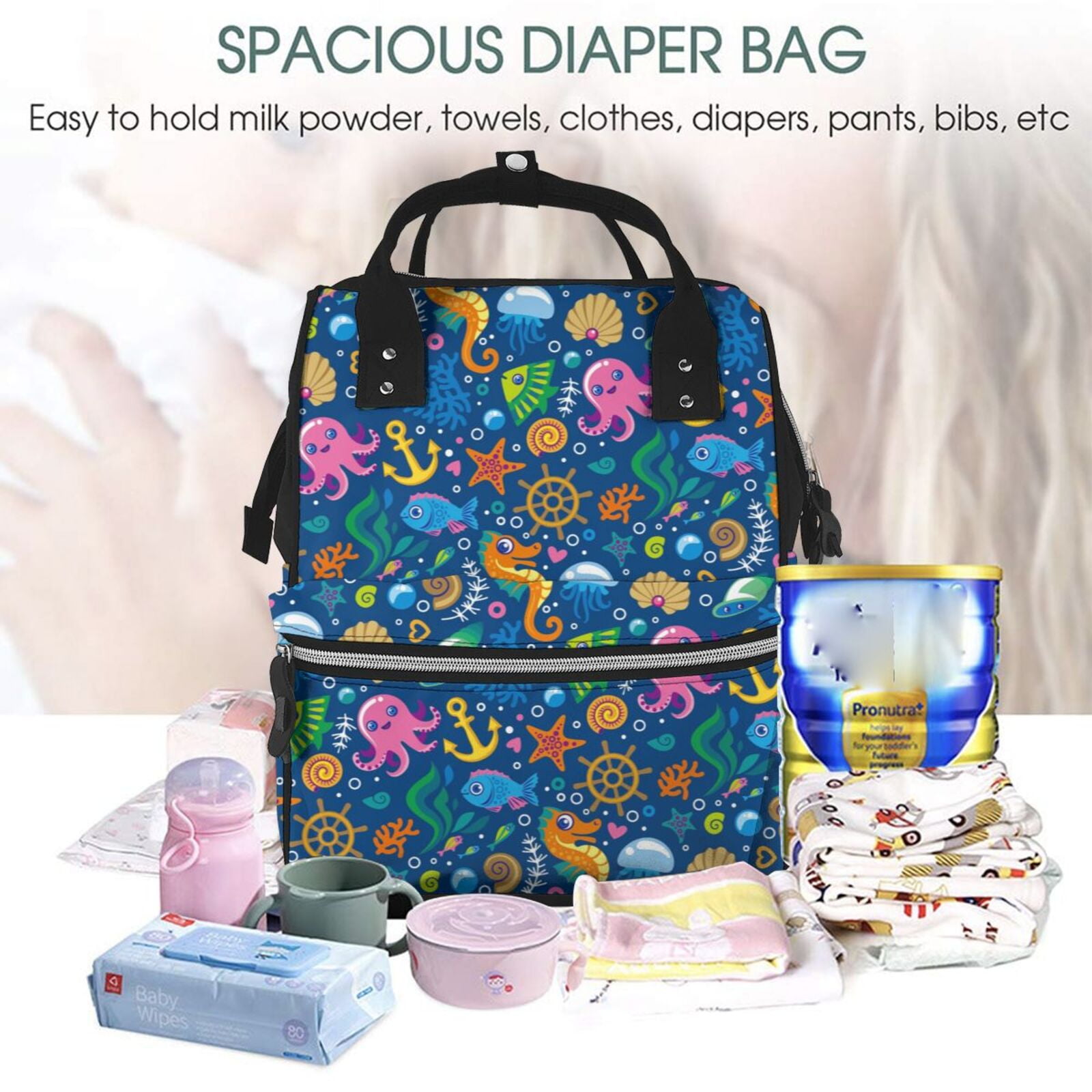 Kdxio Baby Diaper Backpack,Multi-Function Travel Backpack Nappy Bags,Nursing Bag, Fashion Mummy,Roomy Waterproof for Baby Care(Sea Fish)
