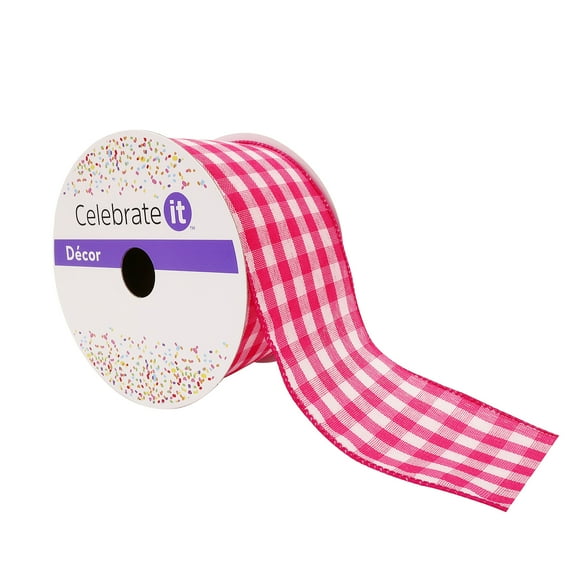 12 Pack: 2.5" x 8.3yd. Gingham Wired Ribbon by Celebrate It