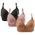 thumbnail image 3 of Lovzfmll Bras for Women No Underwire, Womens Seamless Bra No Underwire Comfort Push Up Bralette 3PC Printing Gathered Together Large Size Daily Underwear No Rims Bras 3PC (Pink & Black & Brown) XL, 3 of 4