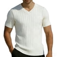 thumbnail image 3 of hlysgo Men's V Neck Shirts Short Sleeve Sweater Shirt Casual Ribbed Pullover Breathable T Shirt White,XL, 3 of 5