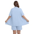 thumbnail image 3 of PINKSIR Women’s Plus Size Pajama Set – Button Down Short Sleeve Top & Drawstring Shorts with Pockets, Sky Blue, 3 of 8