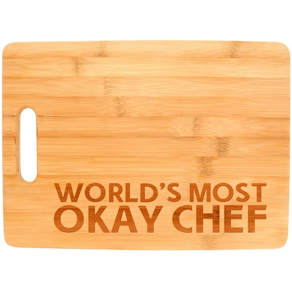 ThisWear World's Most Okay Chef Funny Kitchen Decor Gag Gift Big Rectangle Bamboo Cutting Board