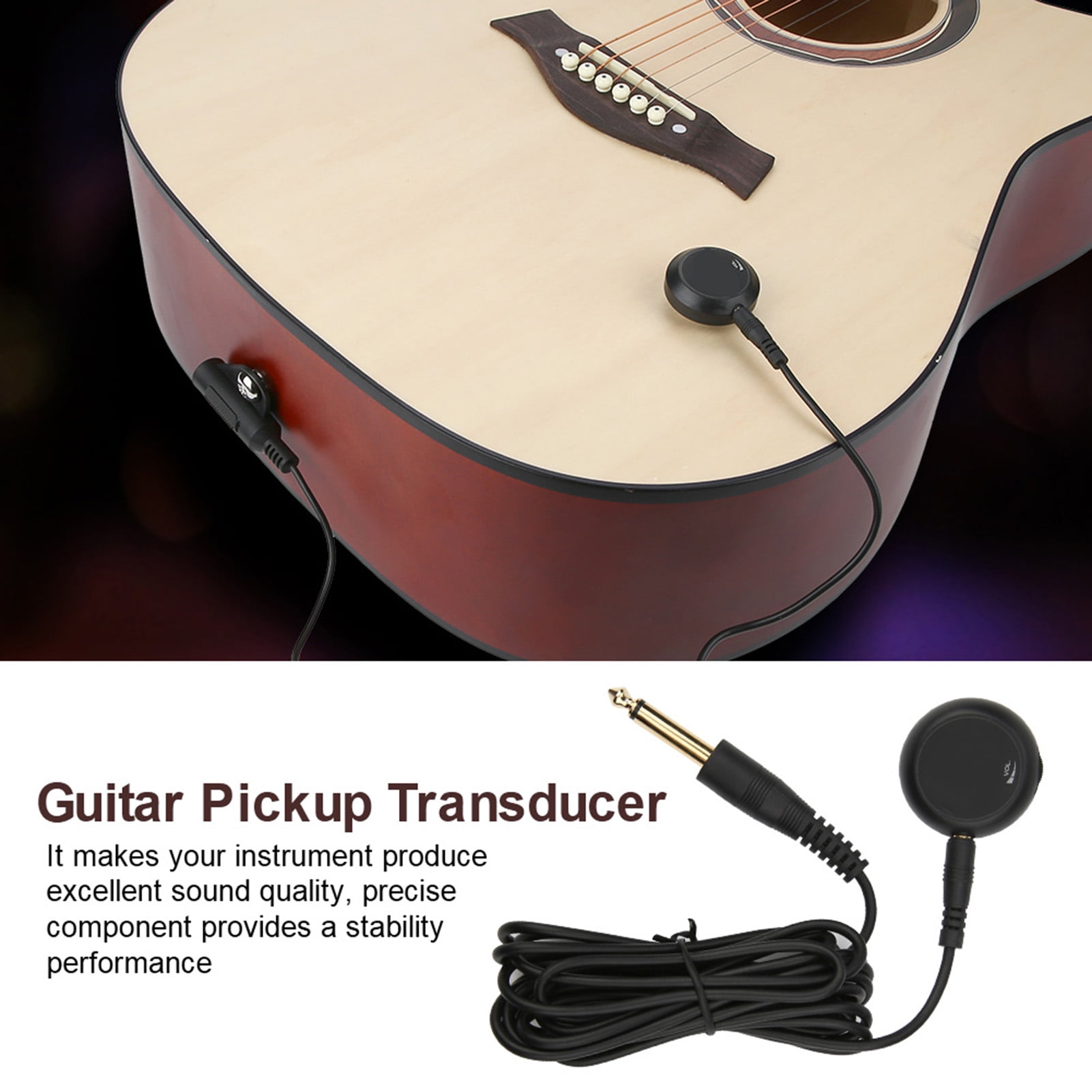 Pickup Transducer, Easy To Install Convenient To Use Piezo Pickup Transducer, Volume Level Adjustable For Guitar Ukulele