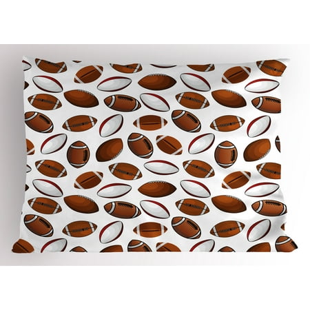 Sam Football - American Football Pillow Sham Classic Design Rugby Balls in Cartoon Style Sports Competition, Decorative Standard Size Printed Pillowcase, 26 X 20 Inches, Caramel Ruby White, by Ambesonne