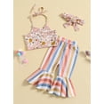 thumbnail image 3 of Toddler Baby Girls 3Pcs Summer Outfits, Sleeveless Halter Tops Striped Bell Bottoms Headband Set, 3 of 9