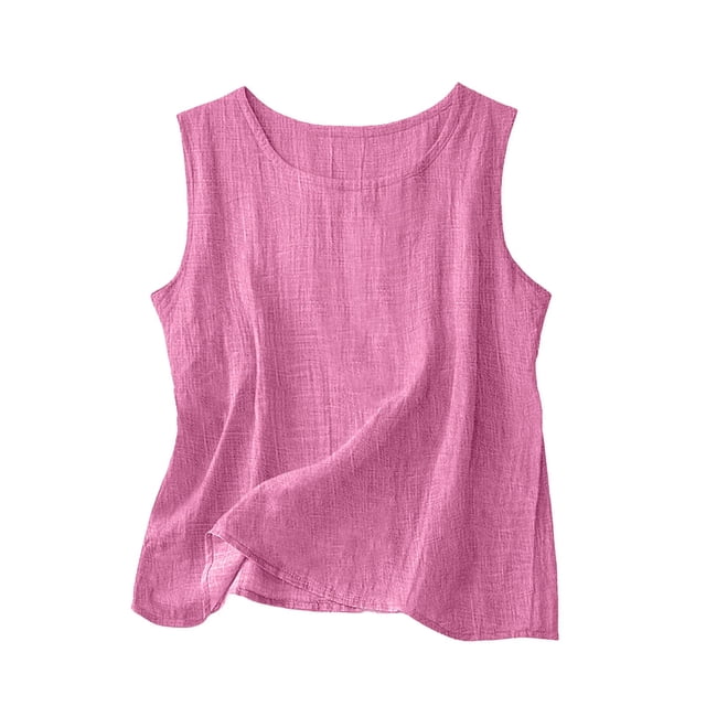 QHFBli Débardeurs en Coton et Lin pour Femmes Confortables pour l'Été Sans Manches Col Rond Chemise Décontractée Blouse Ample