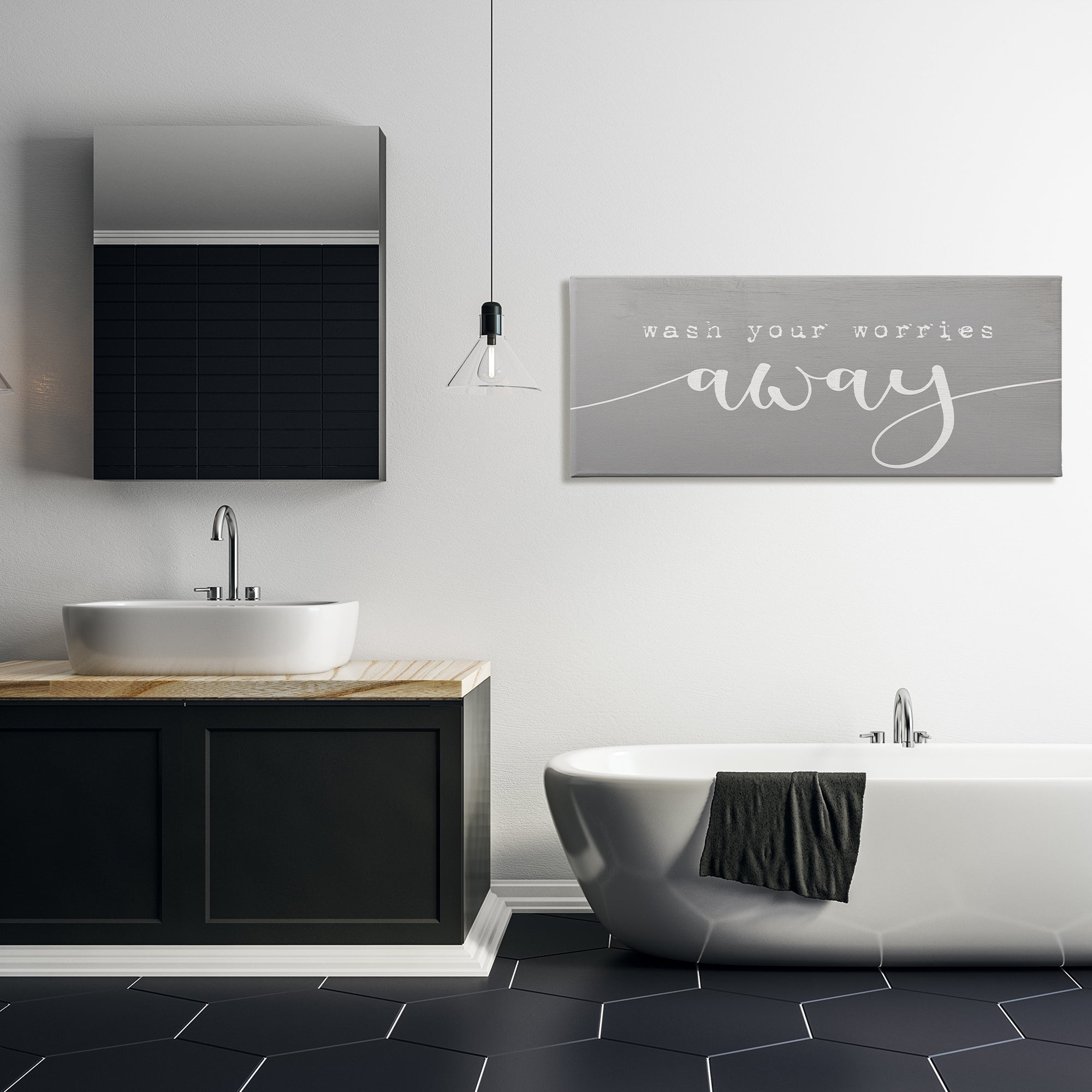 Stupell Industries Wash Your Worries Away Phrase Bathroom Relaxation, 20 x 48, Designed by Daphne Polselli