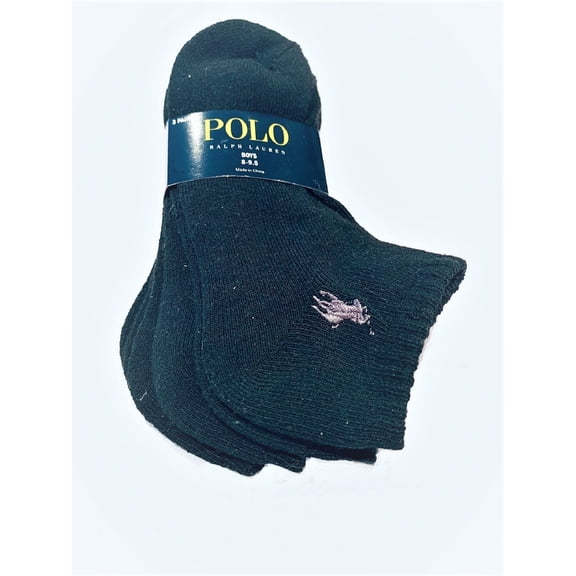 Polo Ralph Lauren Boy's 3 Pairs/Pack Low Cut Socks, Shoe Size 13C-3Y, Black