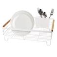 thumbnail image 3 of Large Basket Dish Drain w/Utensil Caddy - White / Bamboo, 3 of 9