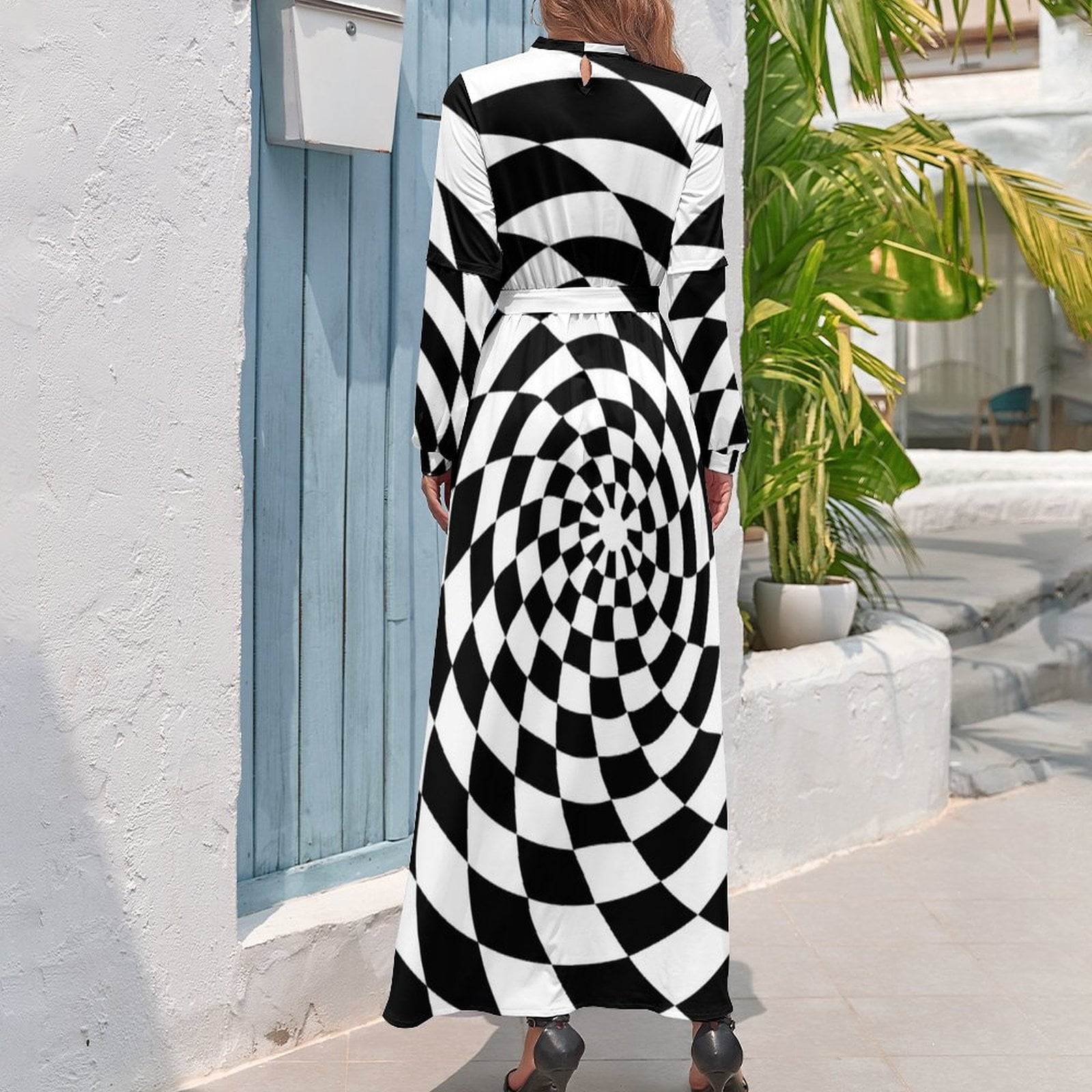 white christmas dresses Psychedelic Web Optical Illusion Sleeveless Knee Length Dress – GearFrost main image 1