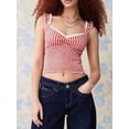 thumbnail image 5 of Women Gingham Lace Trim Square Neck Crop Tank Tops Plaid Y2K Sleeveless Slim Fitted Camis Shirts Red L, 5 of 8