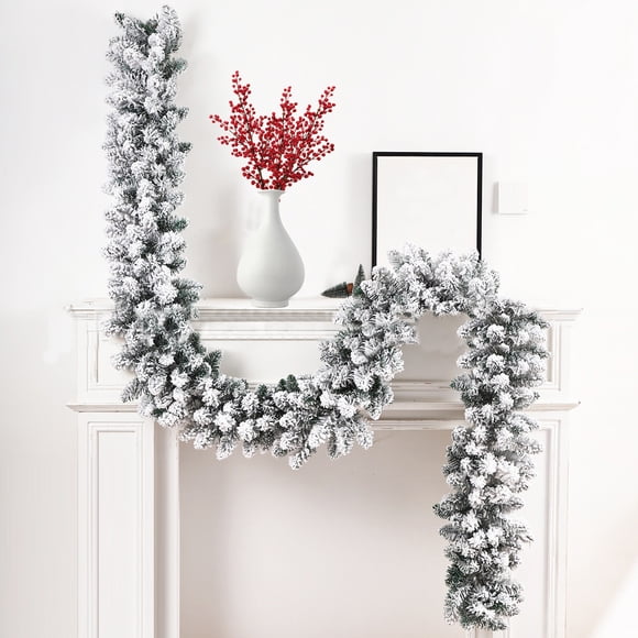 Rvkxad Flocked Rattan Garland, 106 Inch White Christmas Tree Hanging, Realistic Indoor Decor