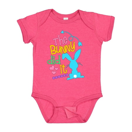 

Inktastic The Bunny Did It Easter Humor with Blue Bunny Silhouette Boys or Girls Baby Bodysuit