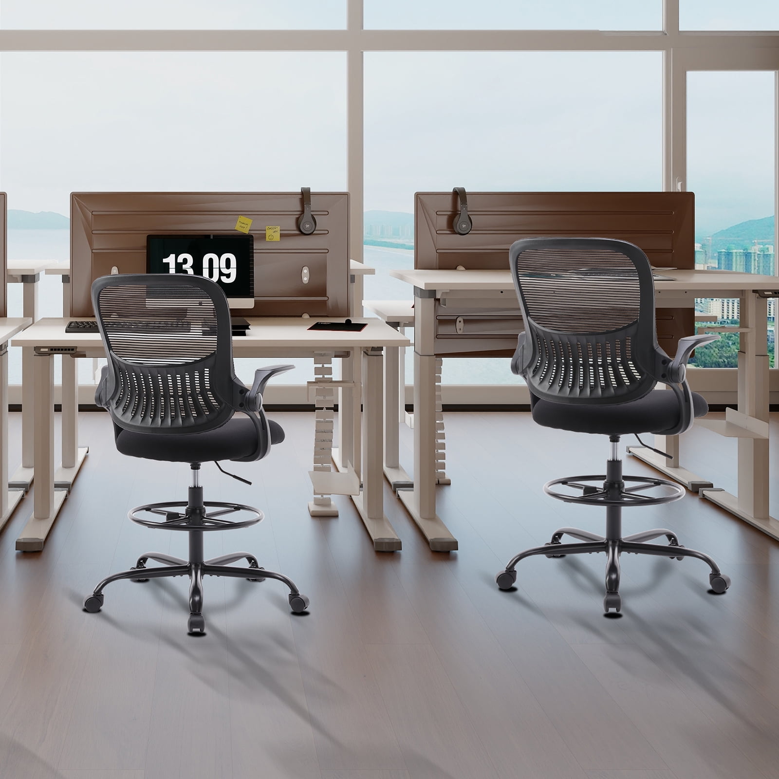 JONPONY Tall Drafting Office Chair,Desk Chair with Ergonomic Lumbar Support for Home, Office, Bedroom, for Adults,Black