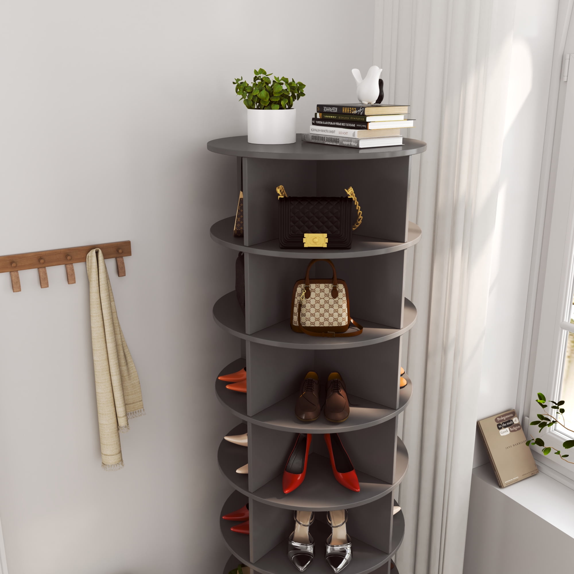 7 Tier Rotating Shoe Rack 360 Round Shoe Rack Vertical Handbag Rotate Shoes Closet Organization